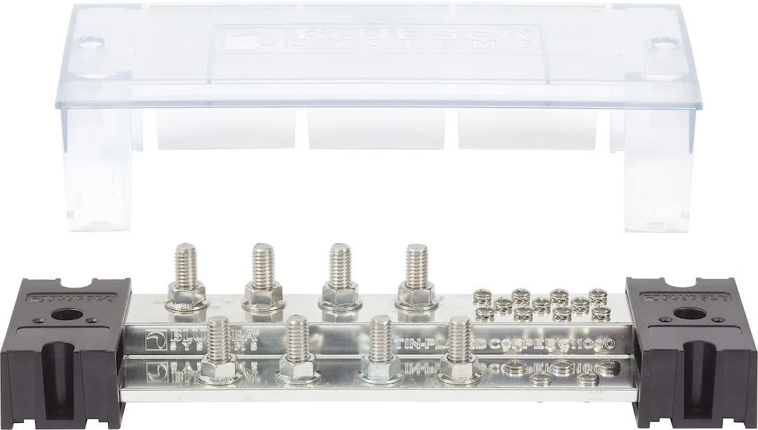 1990-BSS – BLUE SEA Busbar, 8 Stud Terminal/ 16 Screw Terminal 150 Volts 1000 Amps 3/8 Inch-8 Studs With Insulation C...